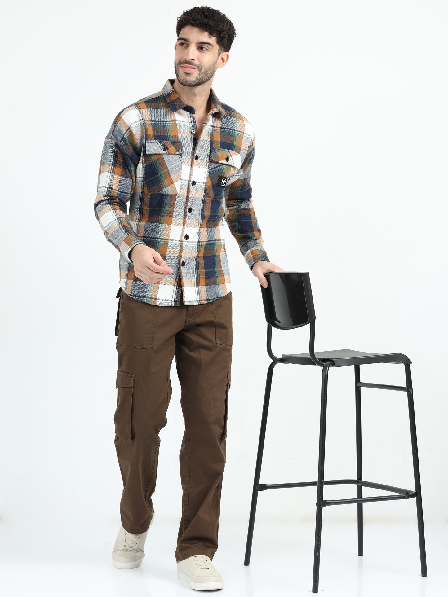 Brown Double Pocket Checks Shirt