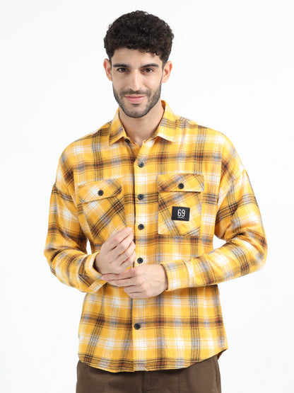 Yellow Double Pocket Checks Shirt