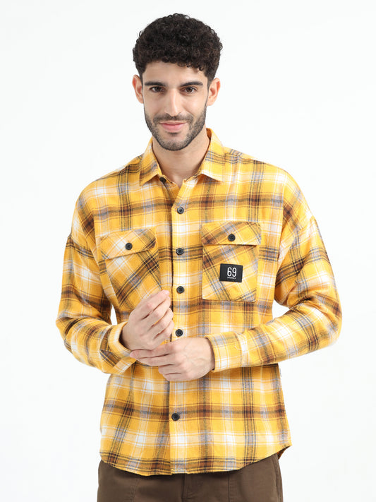 Yellow Double Pocket Checks Shirt