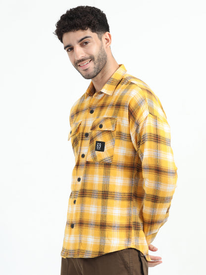 Yellow Double Pocket Checks Shirt