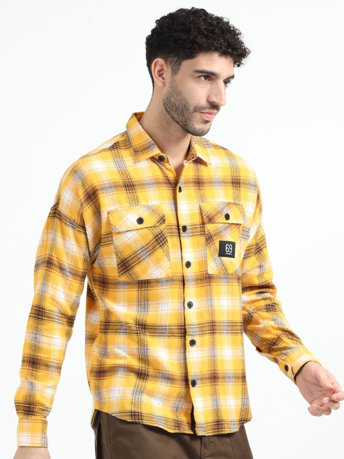 Yellow Double Pocket Checks Shirt