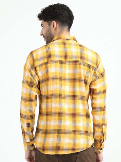 Yellow Double Pocket Checks Shirt