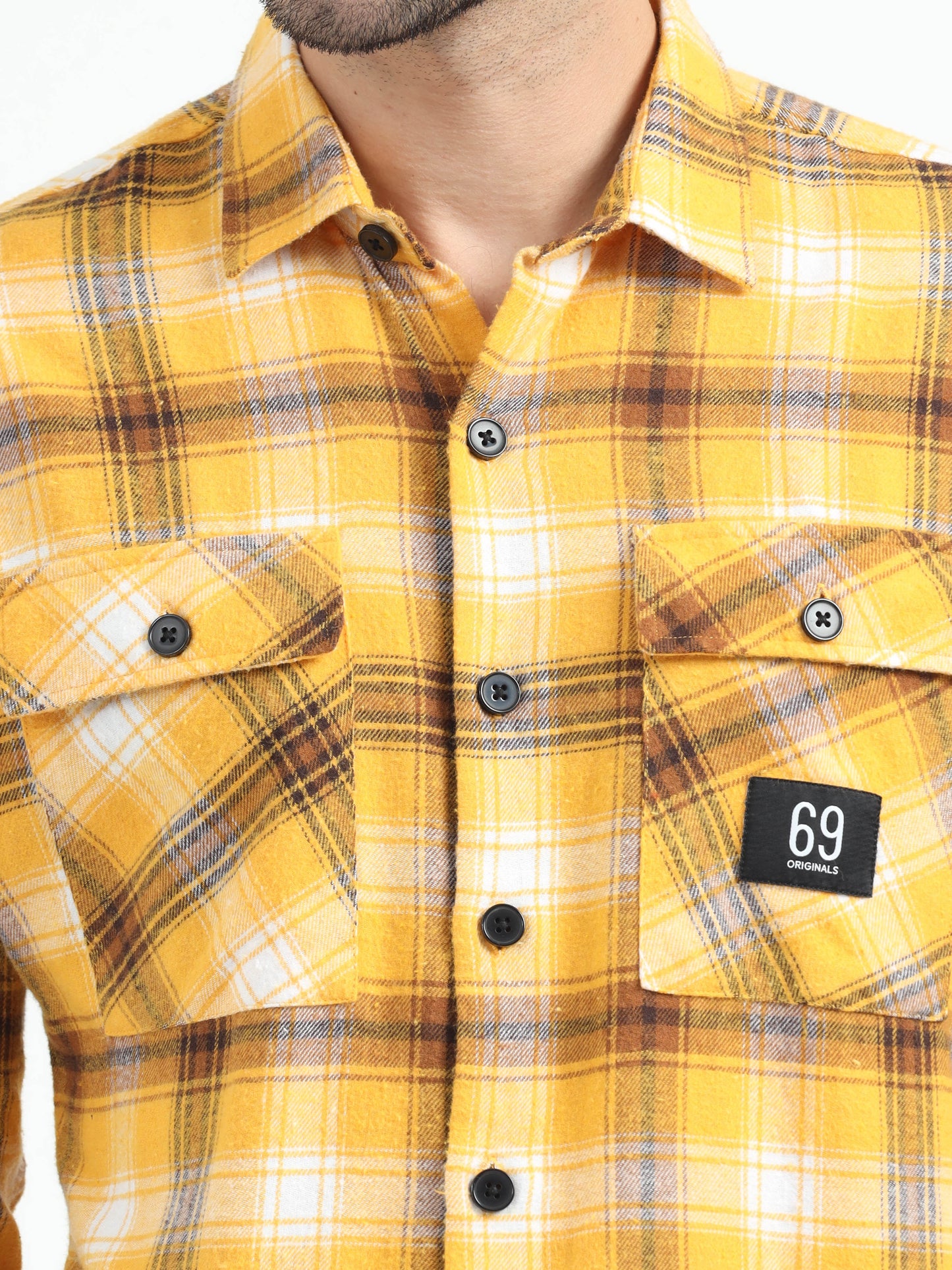 Yellow Double Pocket Checks Shirt