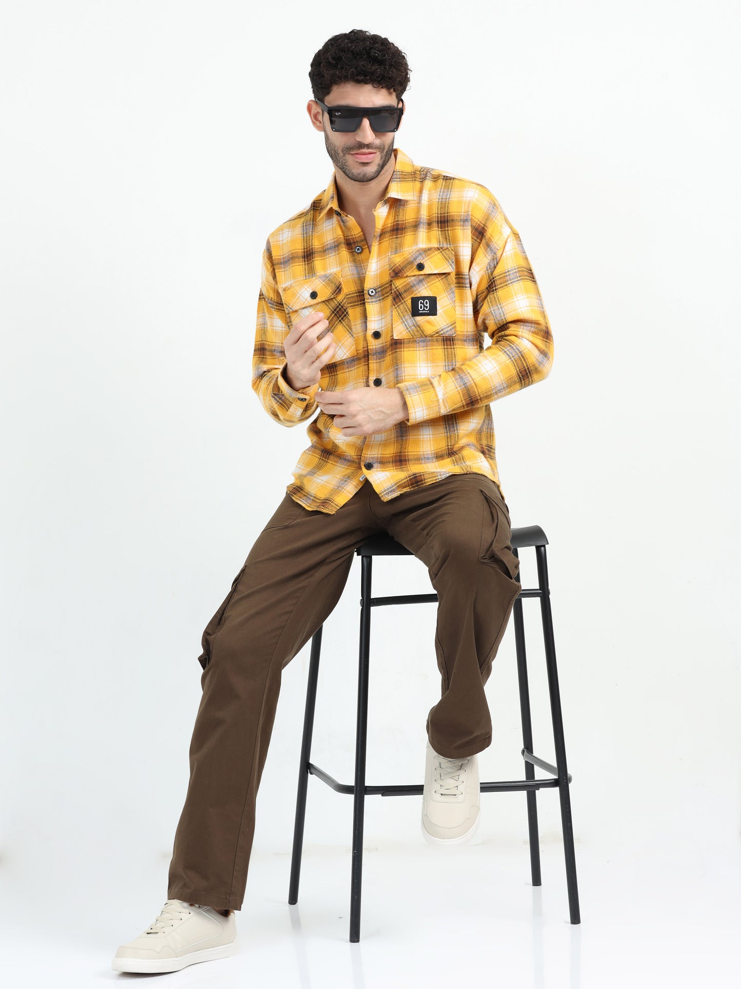 Yellow Double Pocket Checks Shirt