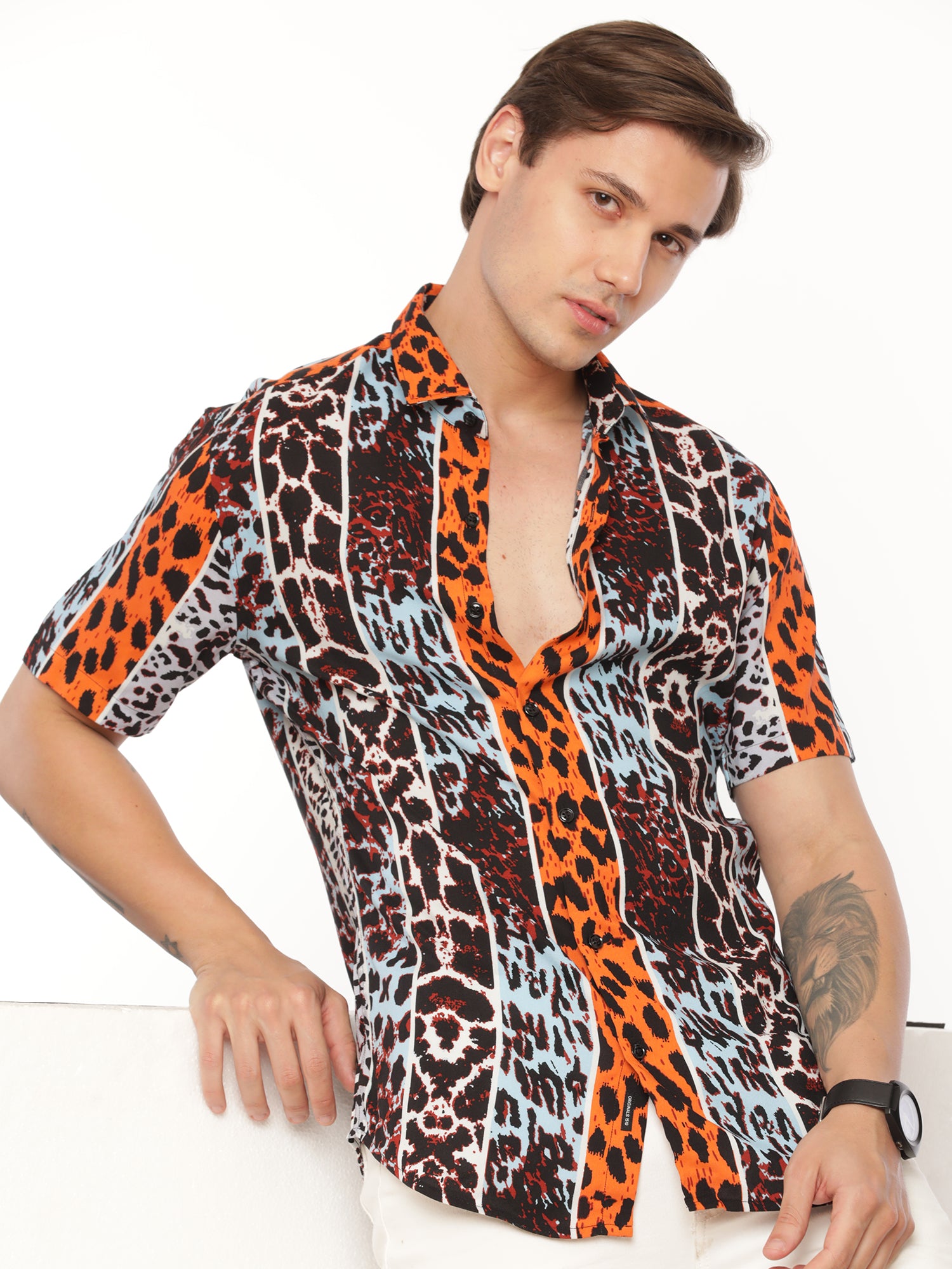 Maroon Animal Print Shirt for Men 