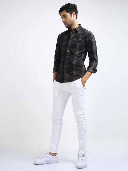 Checkered Black Cotton Corduroy Shirt for Men 