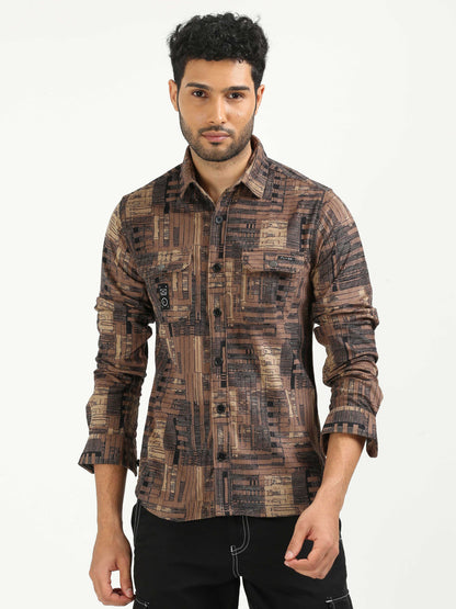 Brown Corduroy Printed Shirts