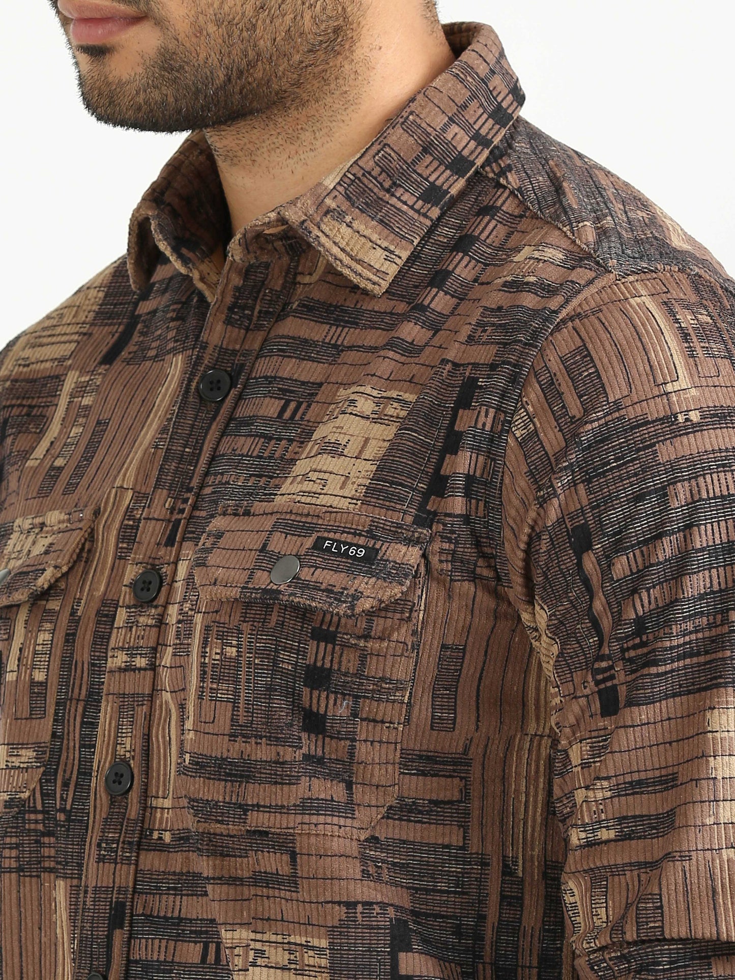 Brown Corduroy Printed Shirts