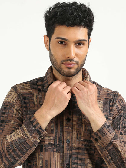 Brown Corduroy Printed Shirts