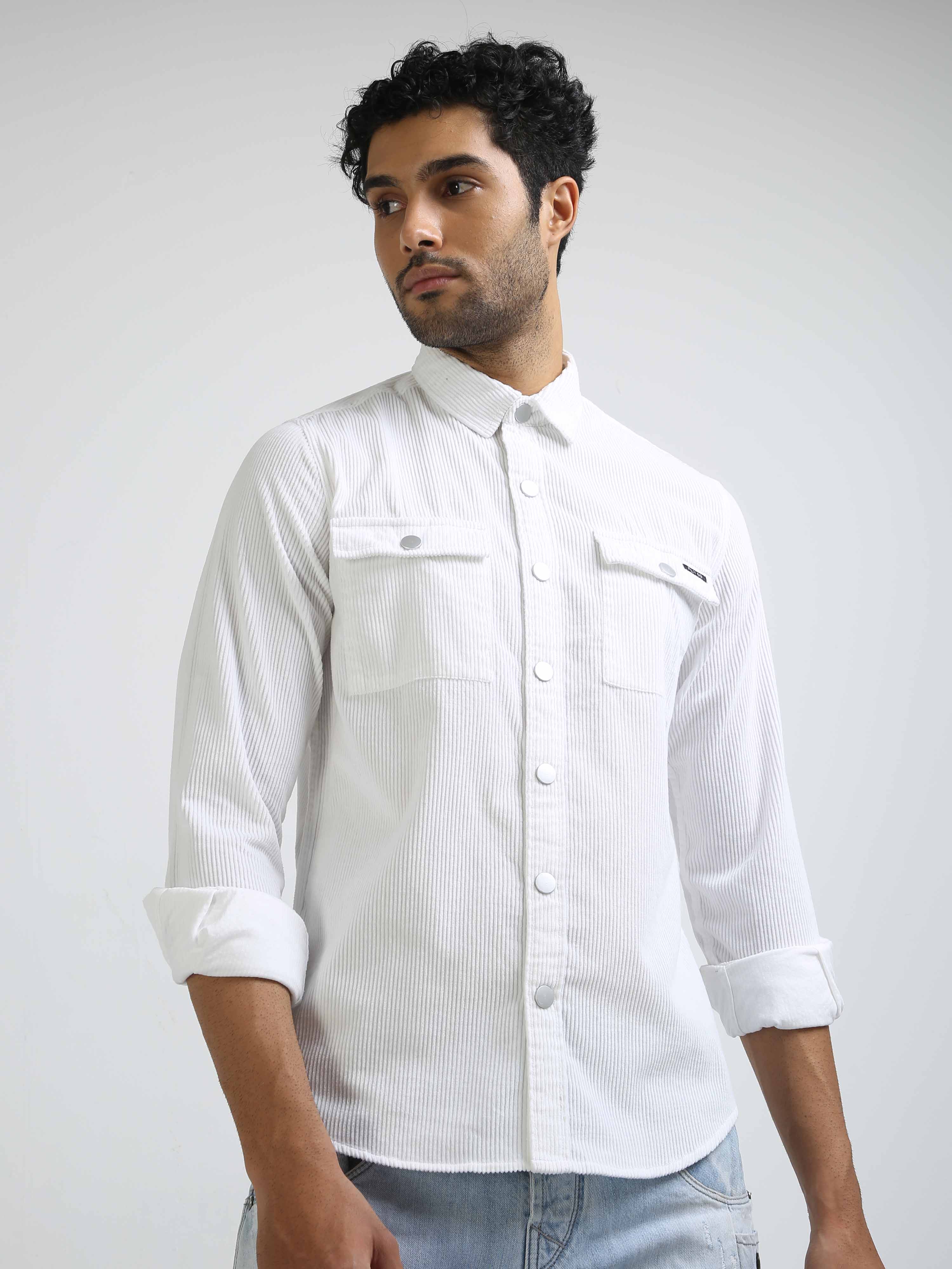 Shop Stylish mens double pocket white shirt Online