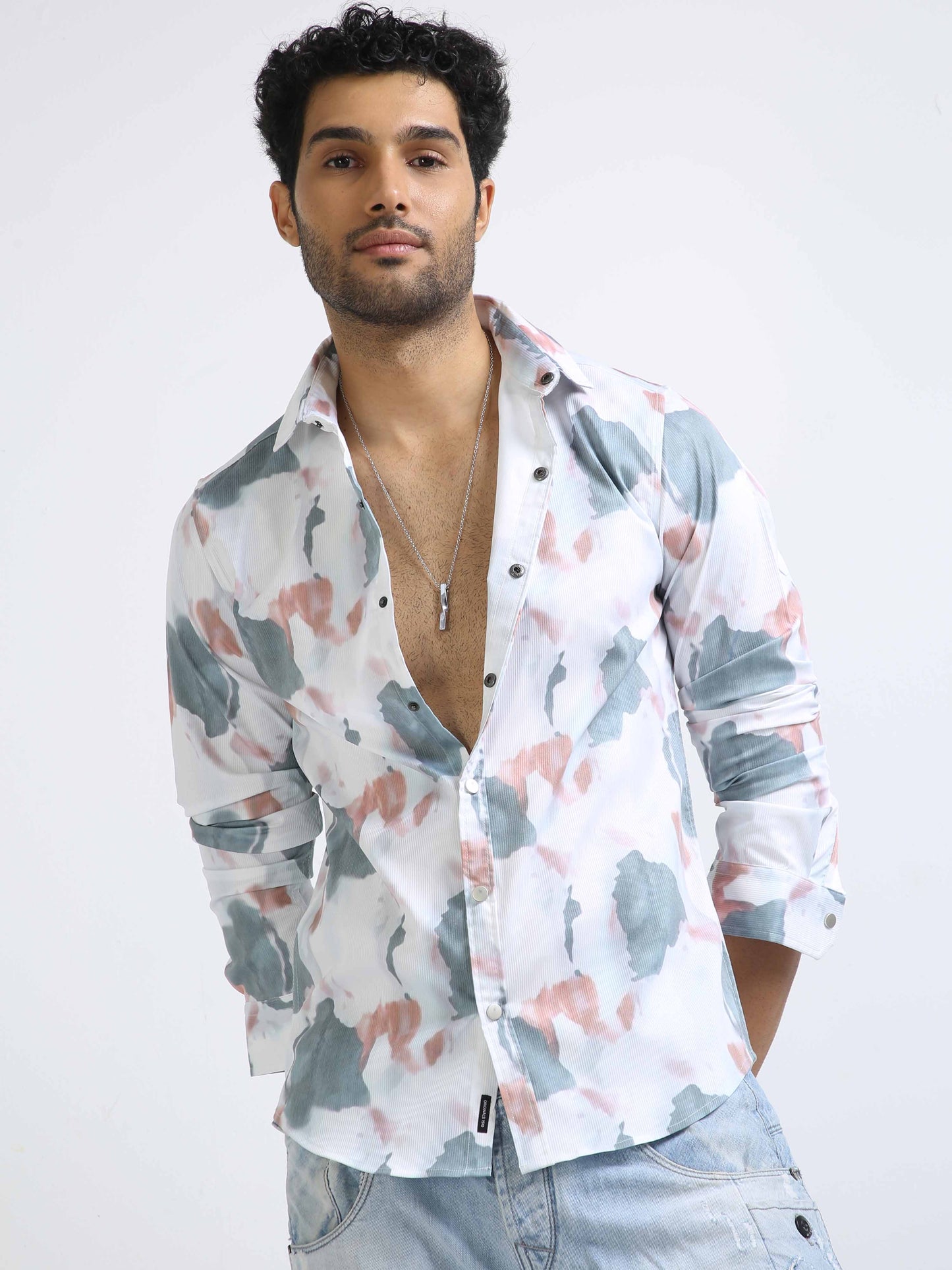 Modern Print Pink & Grey Multi-color Shirt for Men 