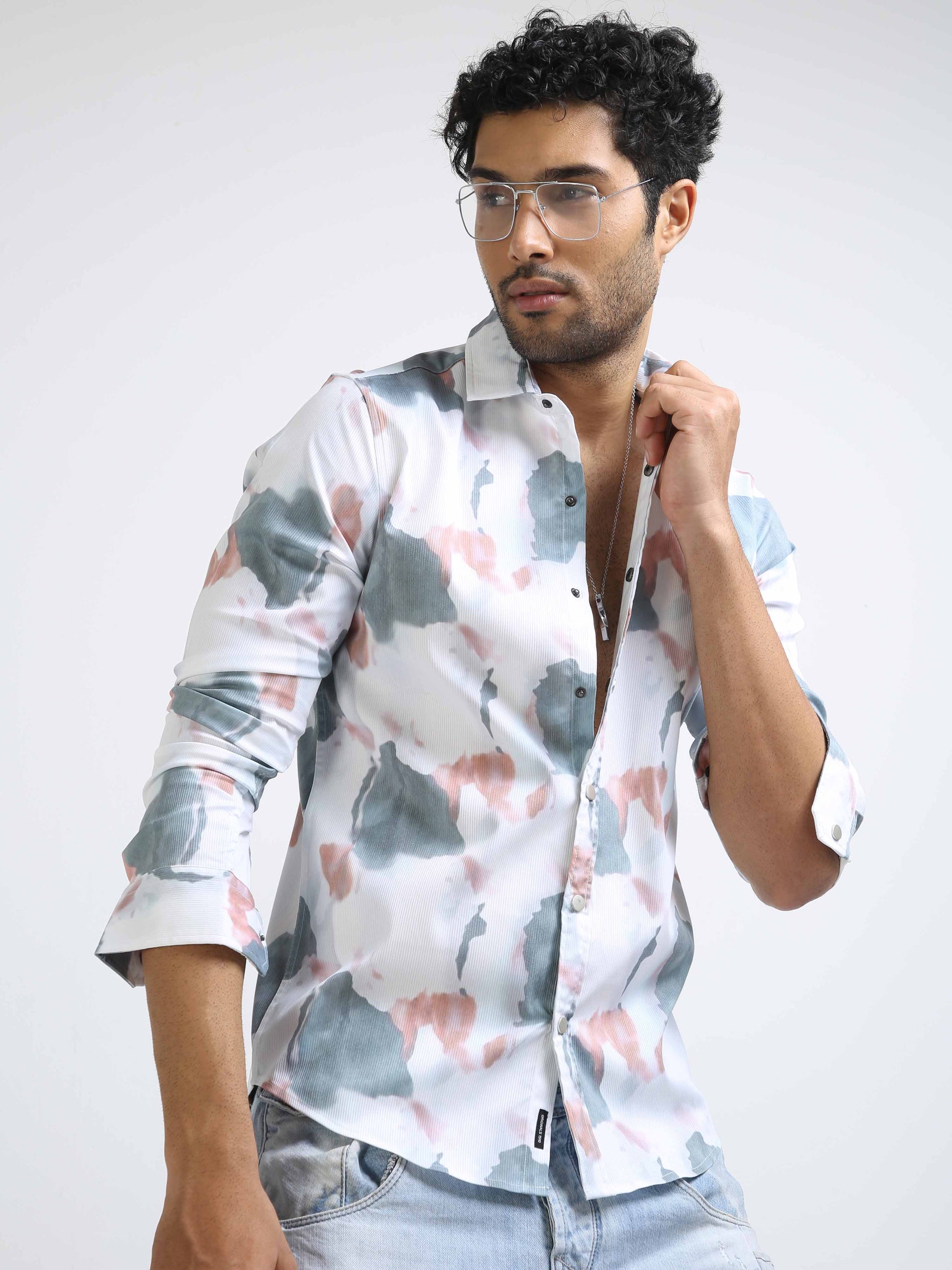 Modern Print Pink & Grey Multi-color Shirt for Men 