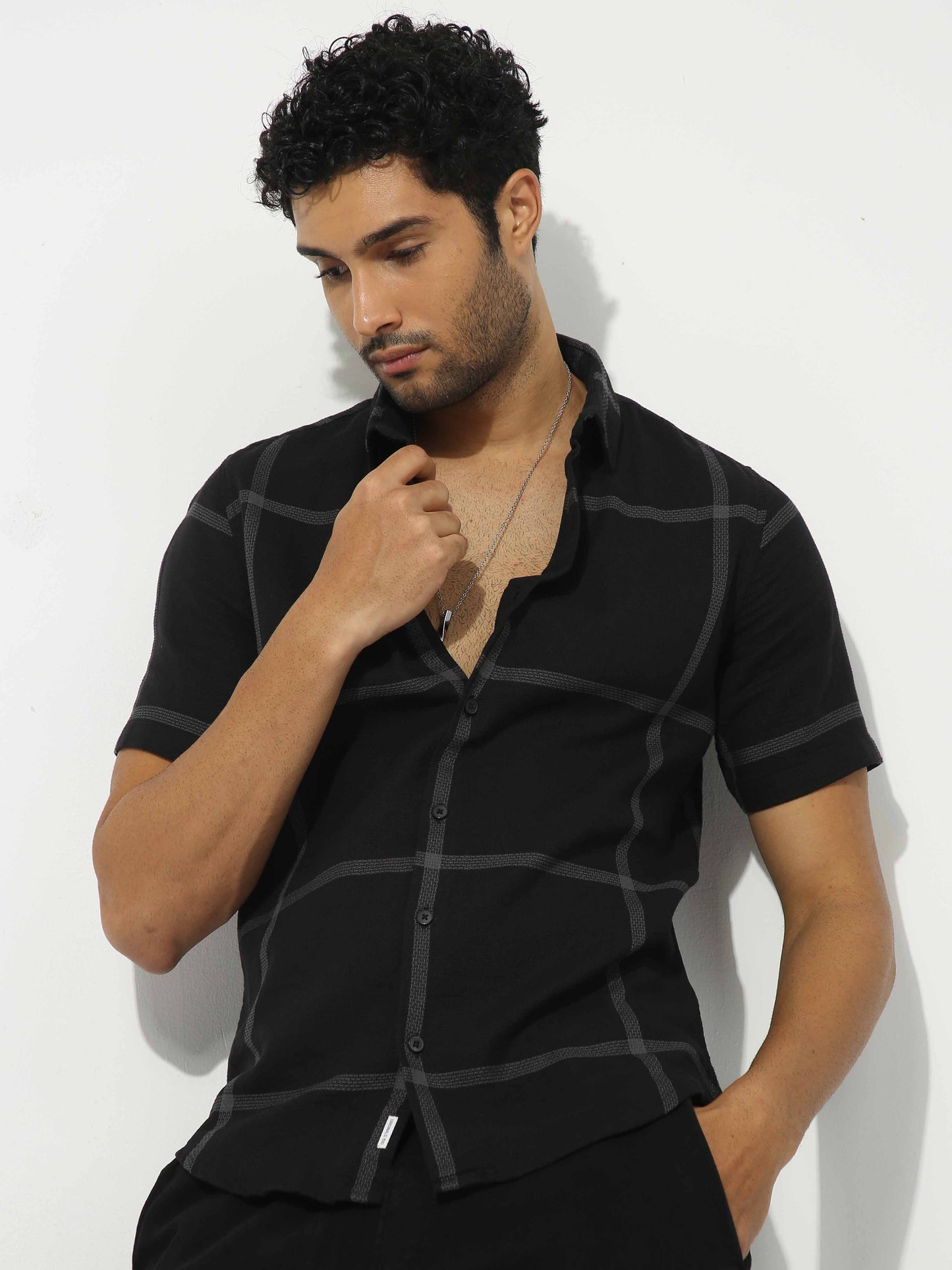 Black Checks Cotton Dobby Shirt