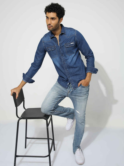 Marble Blue Denim Shirt for Men 