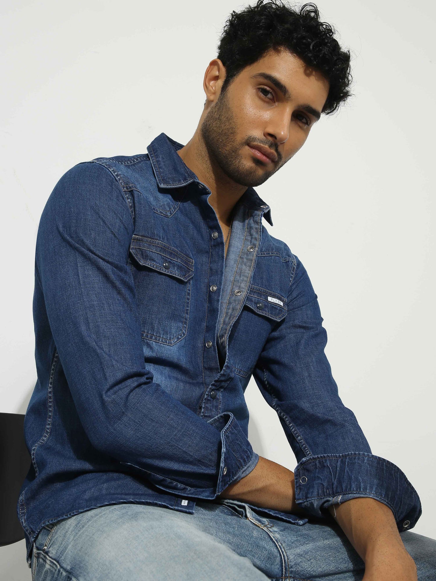 Marble Blue Denim Shirt for Men 