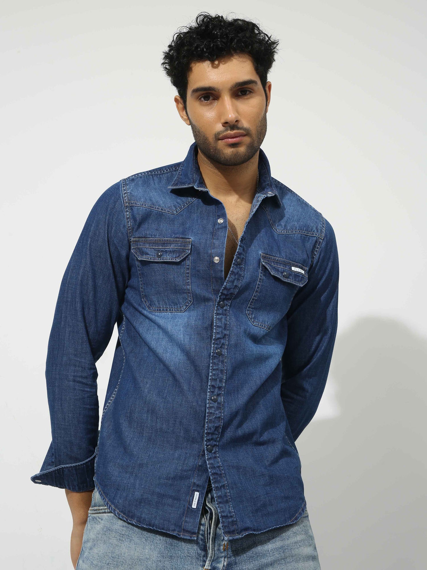 Marble Blue Denim Shirt for Men 