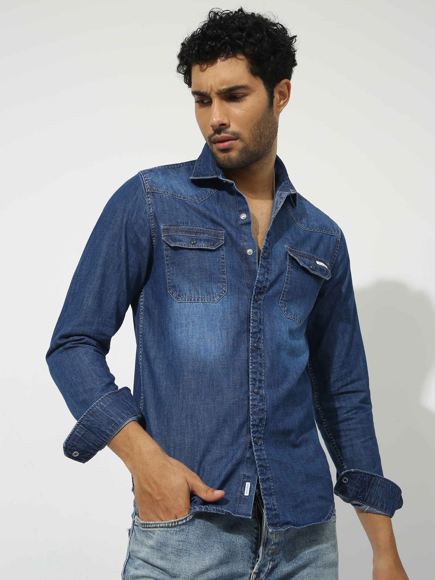 Marble Blue Denim Shirt for Men 