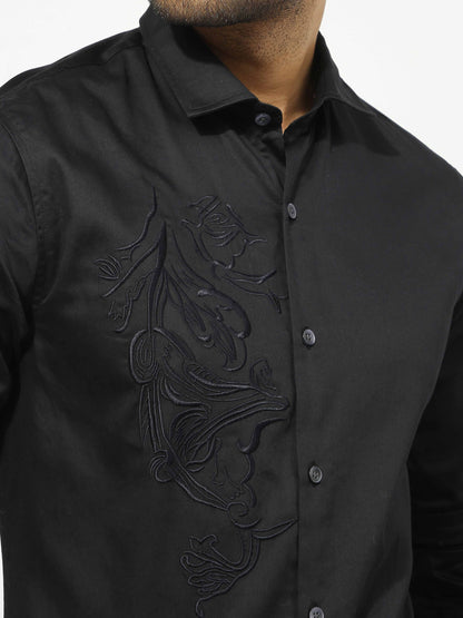 Black Embroidered Satin Shirt