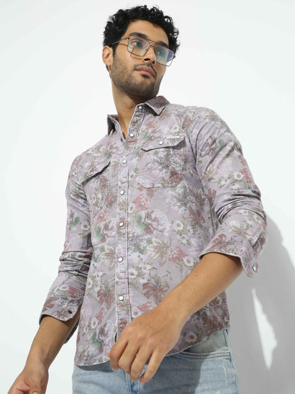 Floral Print Corduroy Shirt for Men 