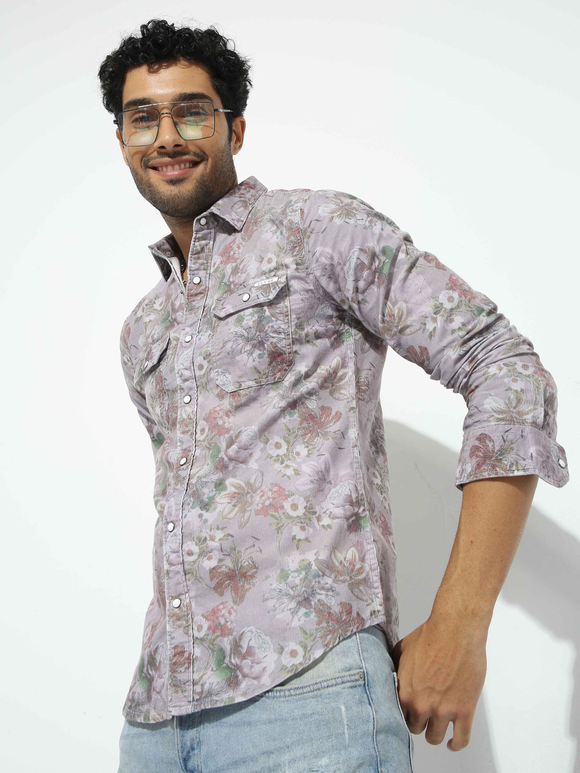 Floral Print Corduroy Shirt for Men 