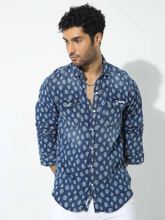 Tencil Printed Denim Shirt