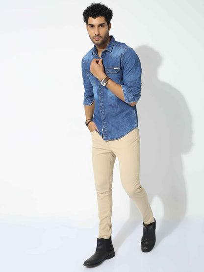 Slate Blue Denim Shirt for Men 