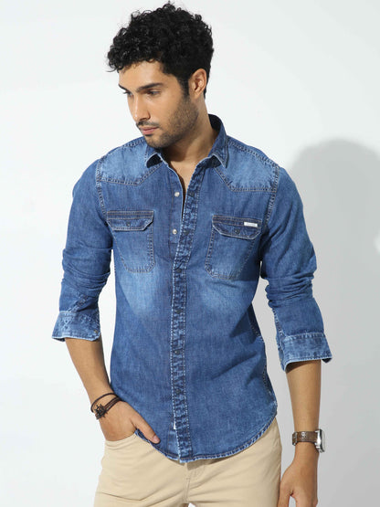 Slate Blue Denim Shirt for Men 