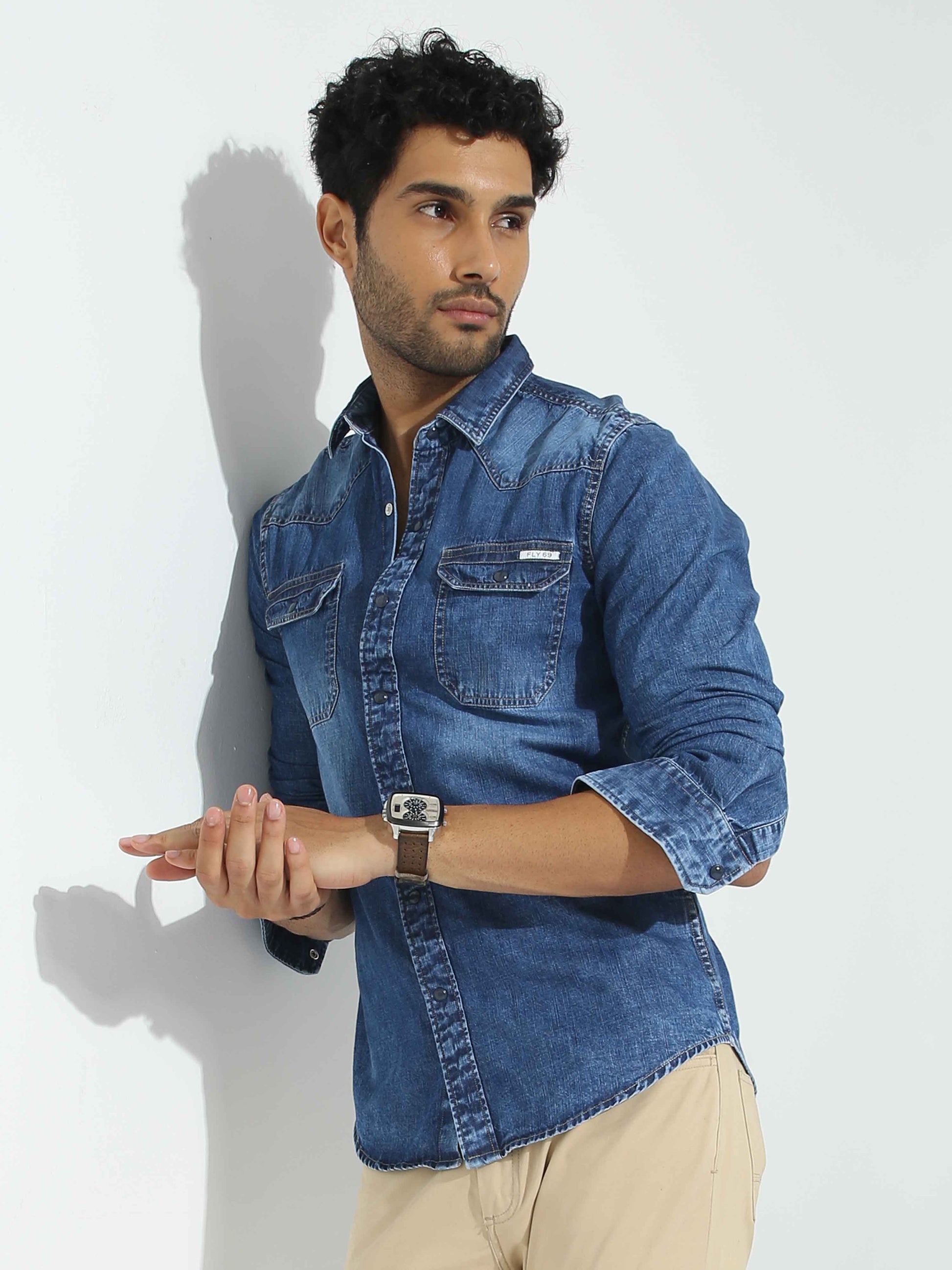 Slate Blue Denim Shirt for Men 