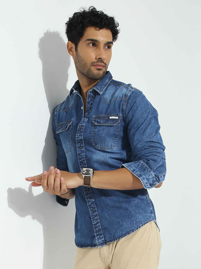 Slate Blue Denim Shirt for Men 