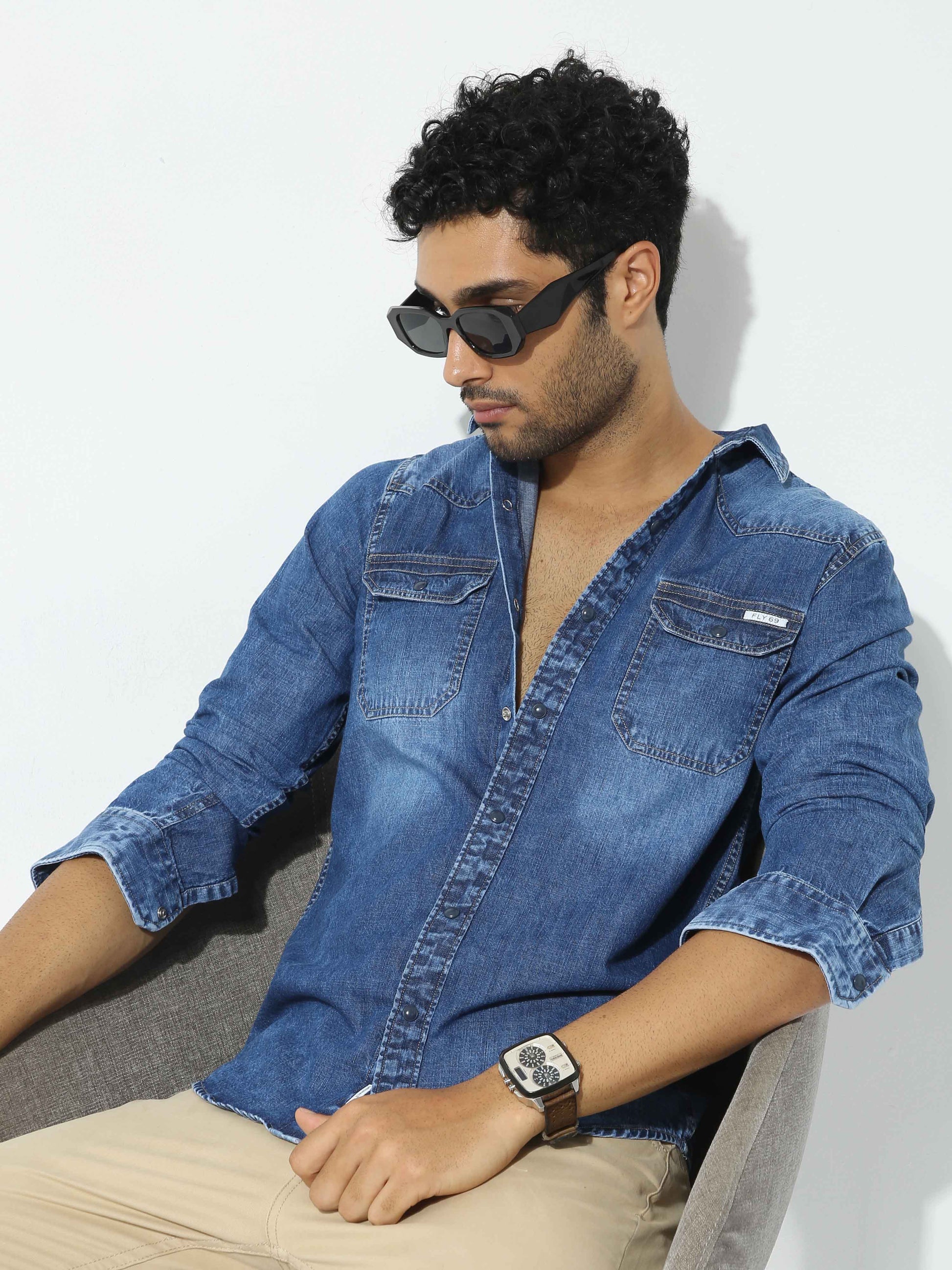 Slate Blue Denim Shirt for Men 