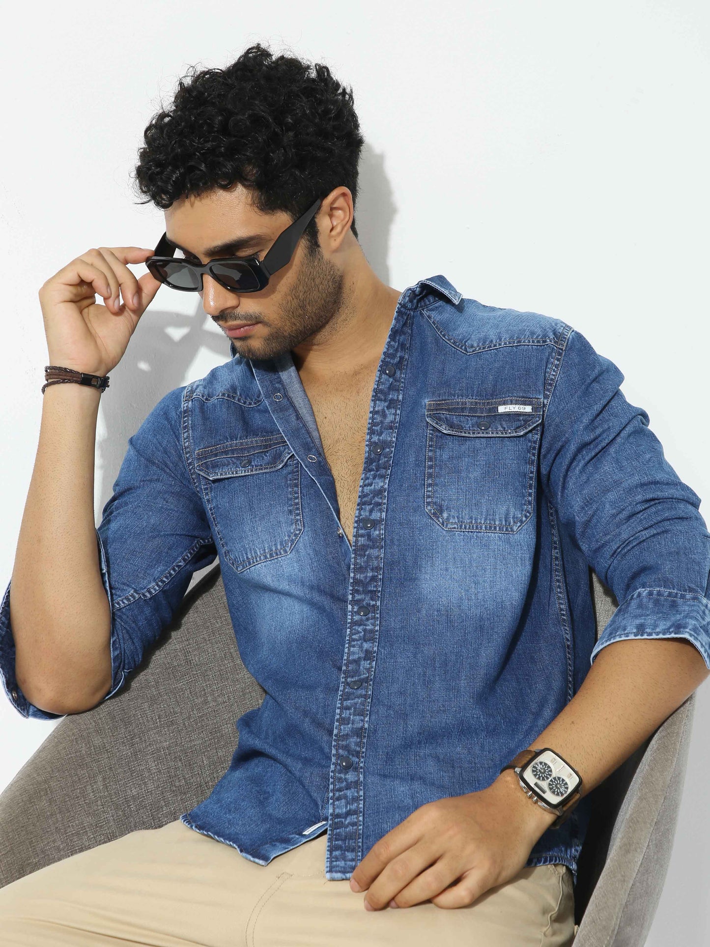 Slate Blue Denim Shirt for Men 