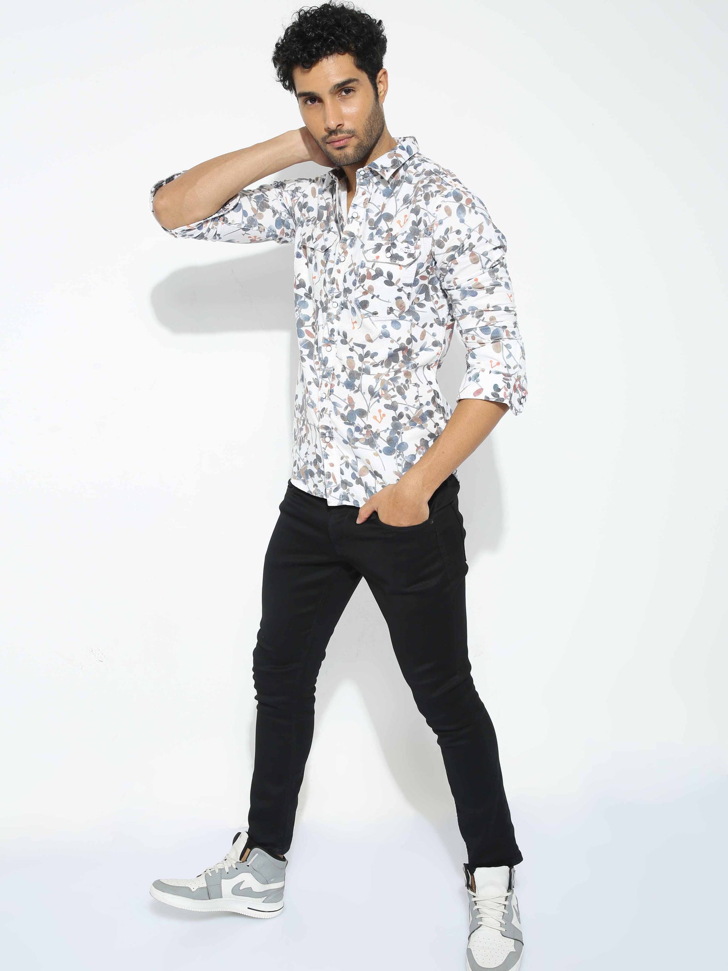 White Floral Print Shirt