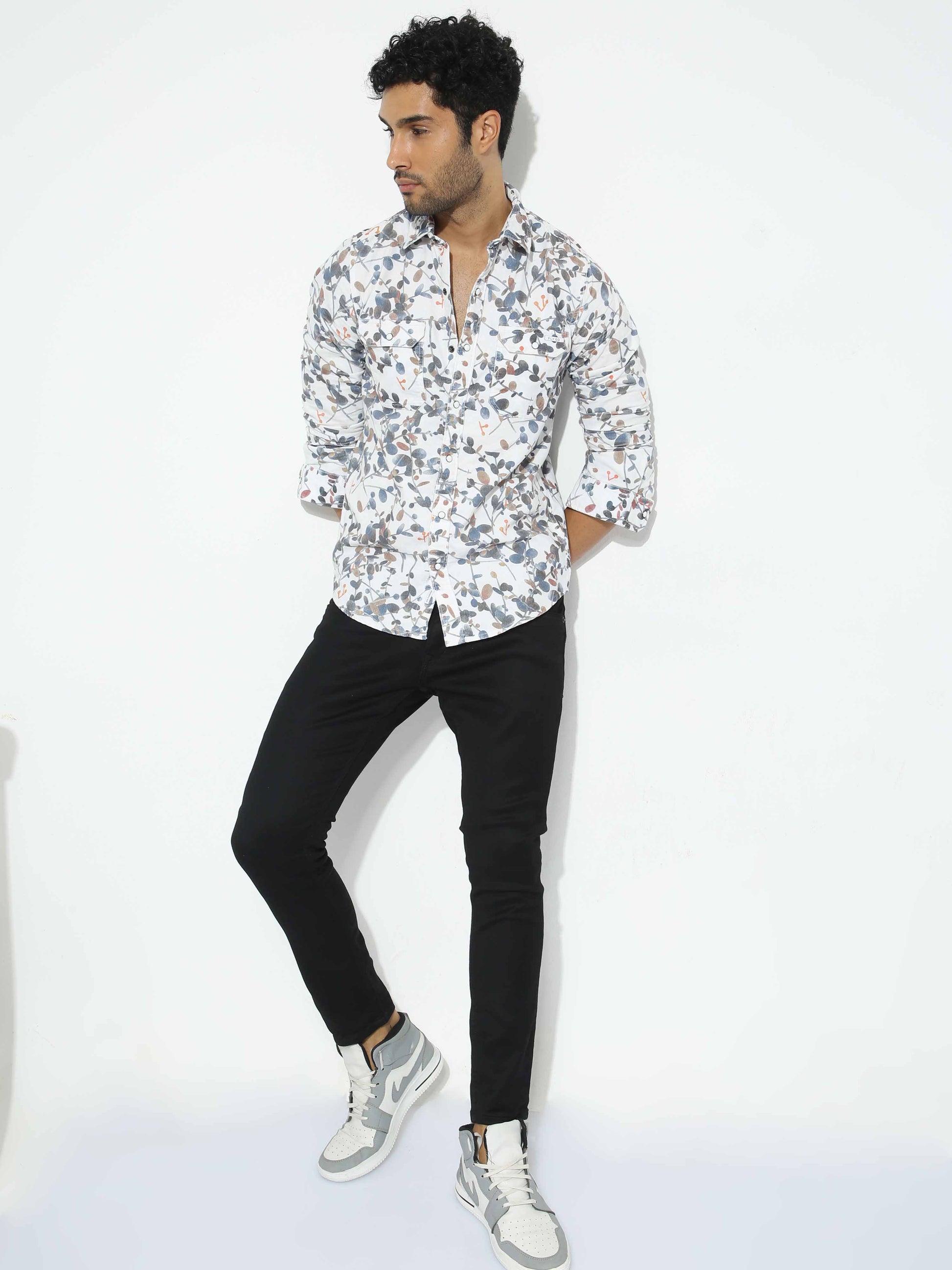 White Floral Print Shirt