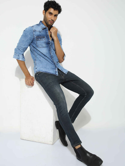 Cloudy Blue Denim Shirt for Men 