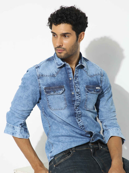 Cloudy Blue Denim Shirt for Men 