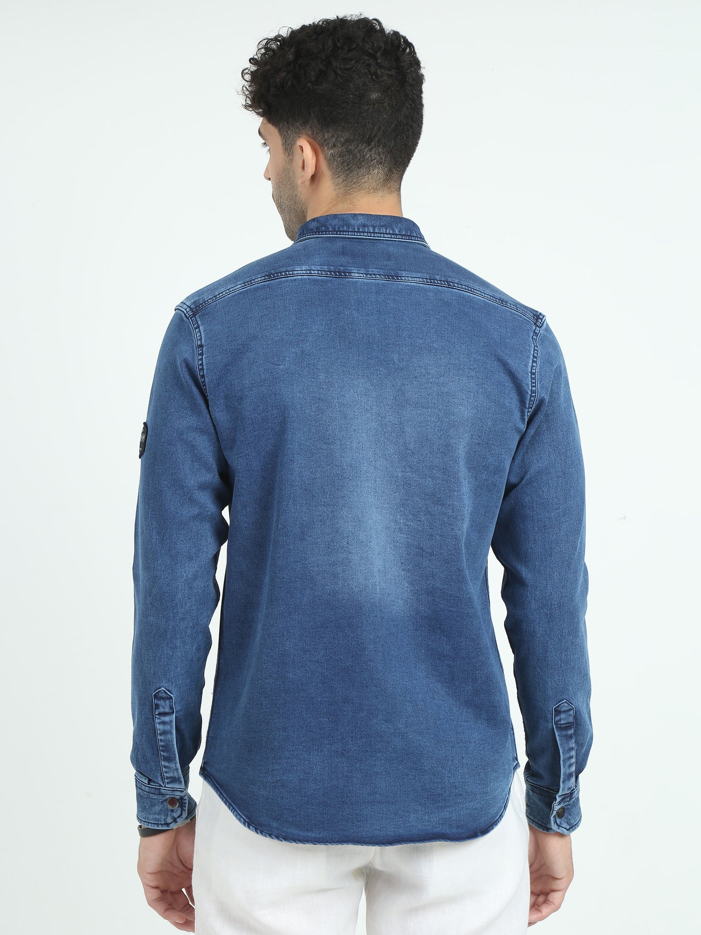 Air force blue double pocket denim shirt for men