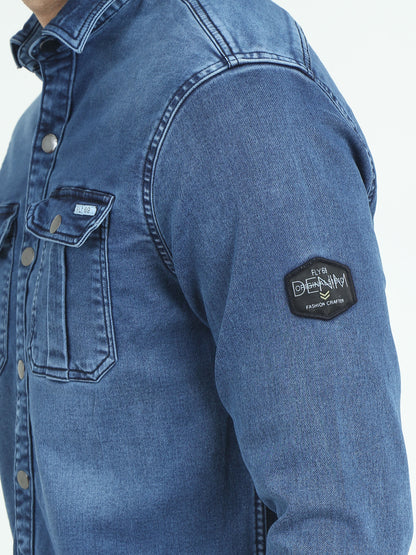 Air force blue double pocket denim shirt for men