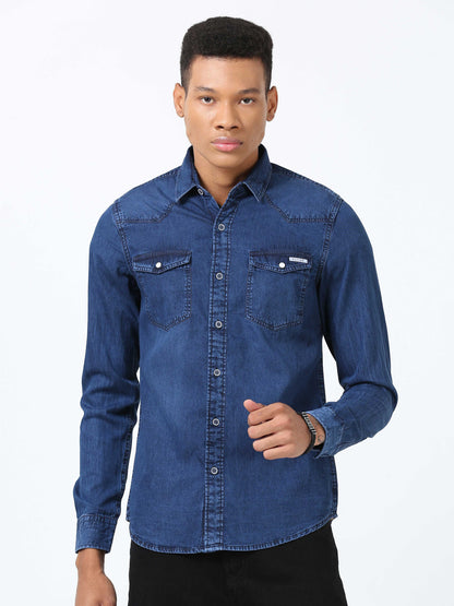 Resolution Blue Double Pocket Shirt for Men 