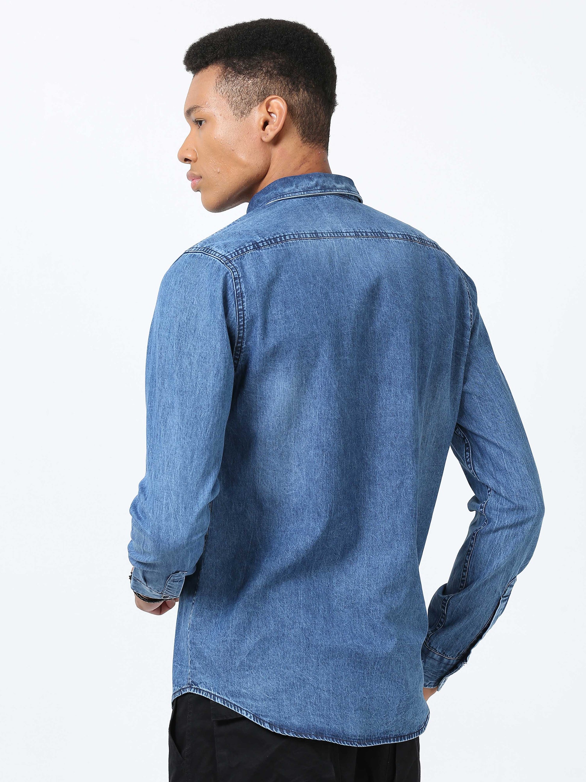 Mid Blue Double Pocket Shirt for Men 