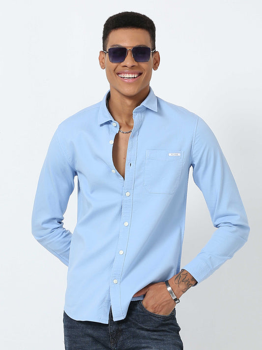 Columbia Blue Solid Shirt for Men 