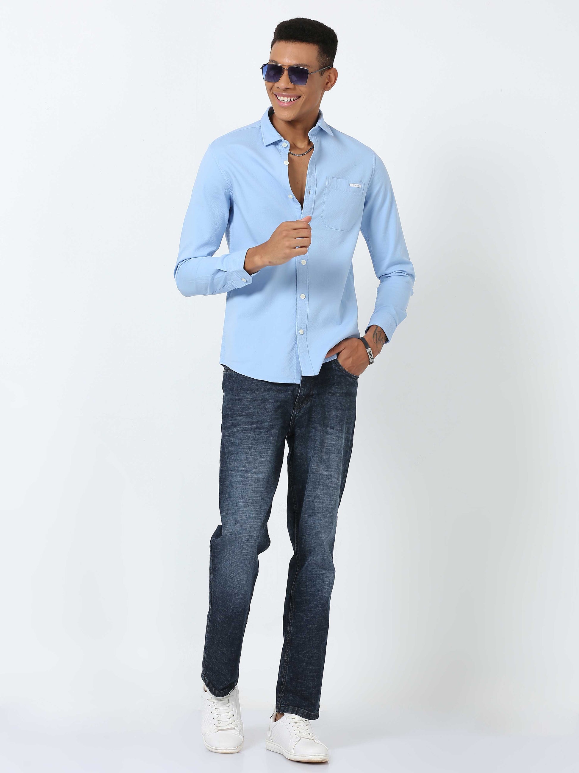 Columbia Blue Solid Shirt for Men