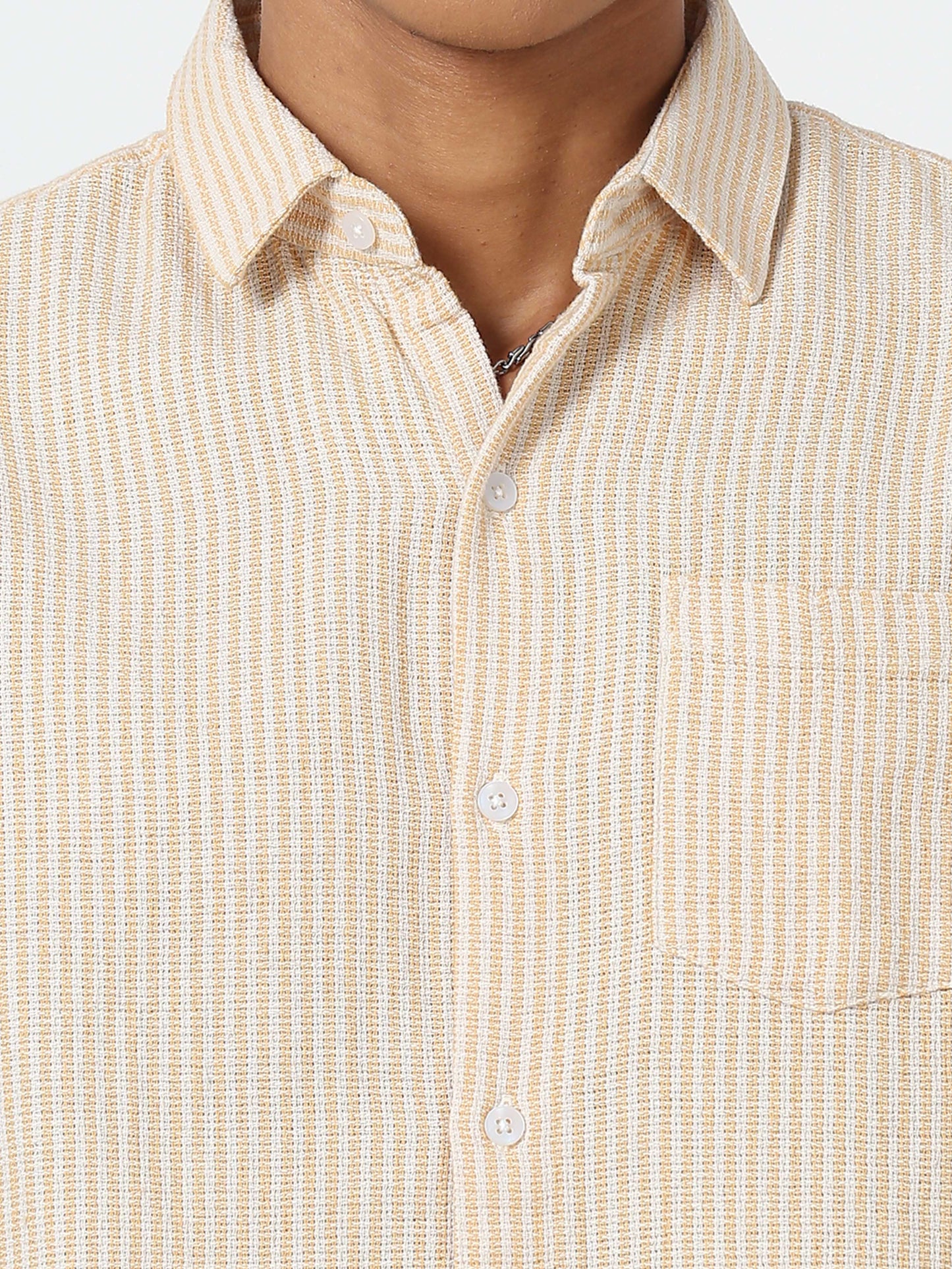 Yellow dobby vertical striped full sleeve shirt