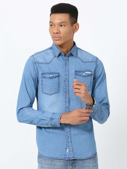 Seagull Double Pocket Denim Shirt for Men 