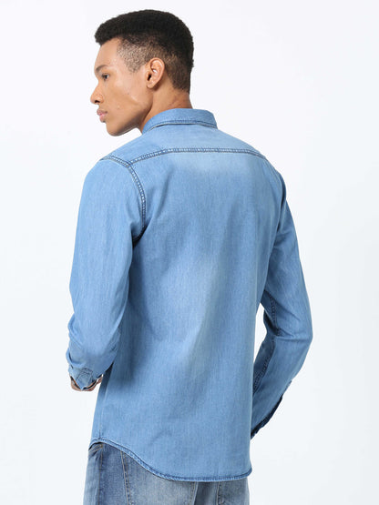 Seagull Double Pocket Denim Shirt for Men 