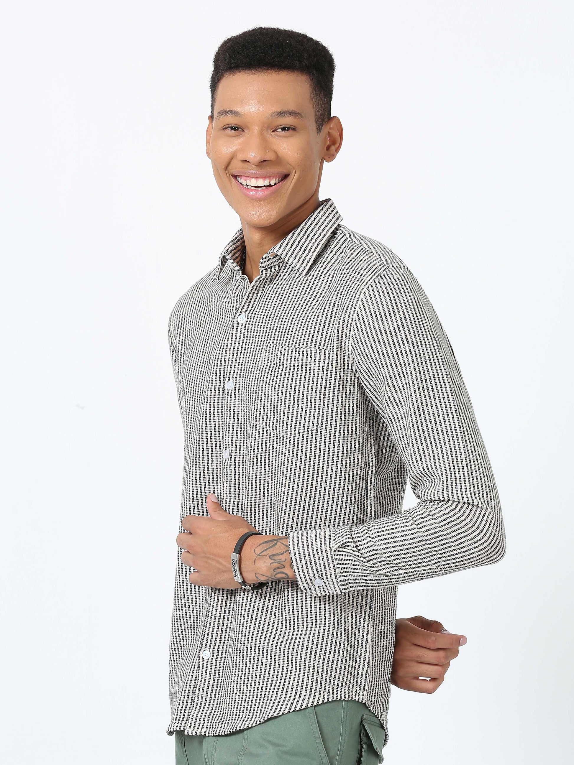 Black and White half sleeve striped shirt