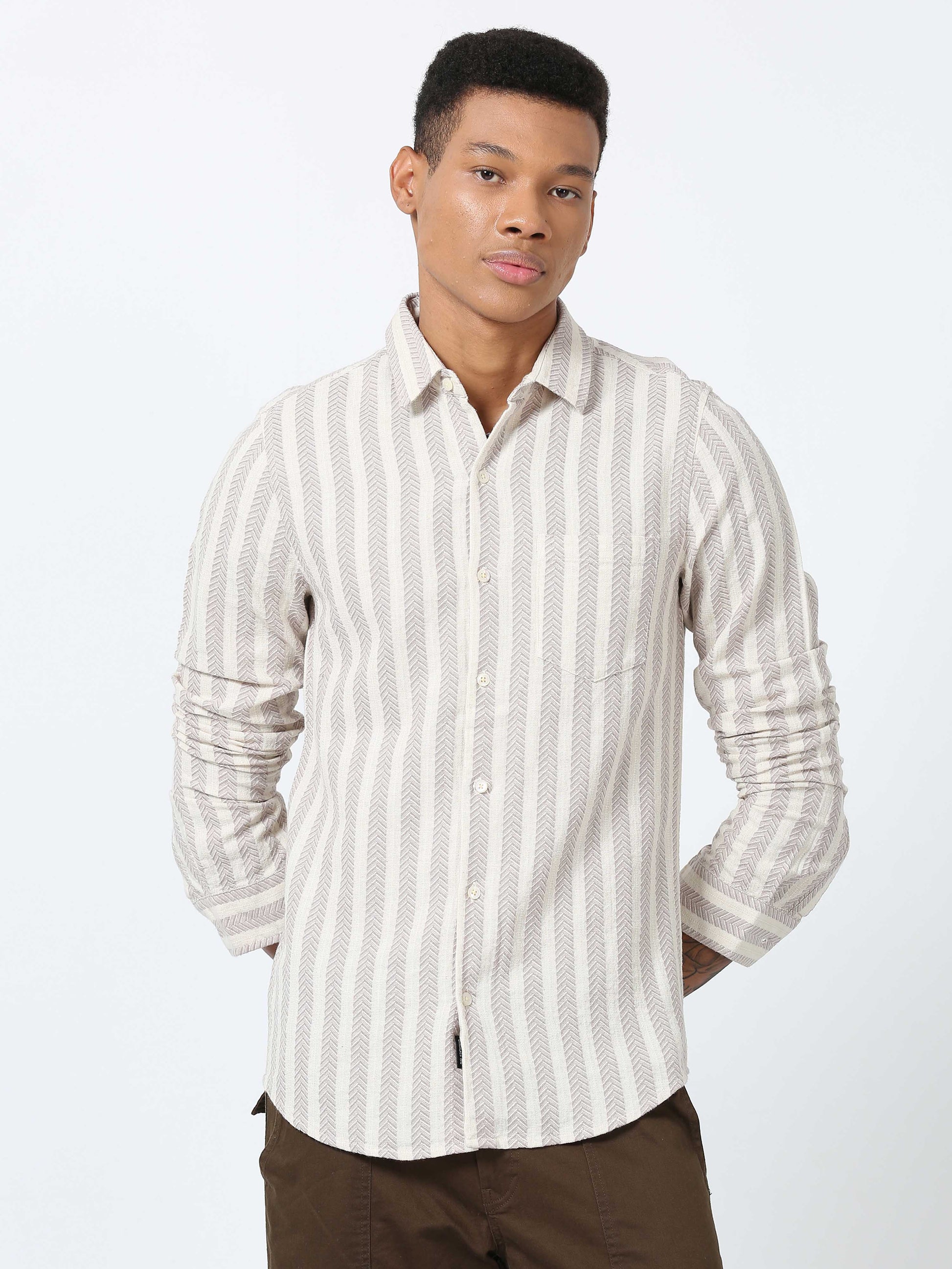 Martini Arrow Long Sleeve Striped Shirt For Men