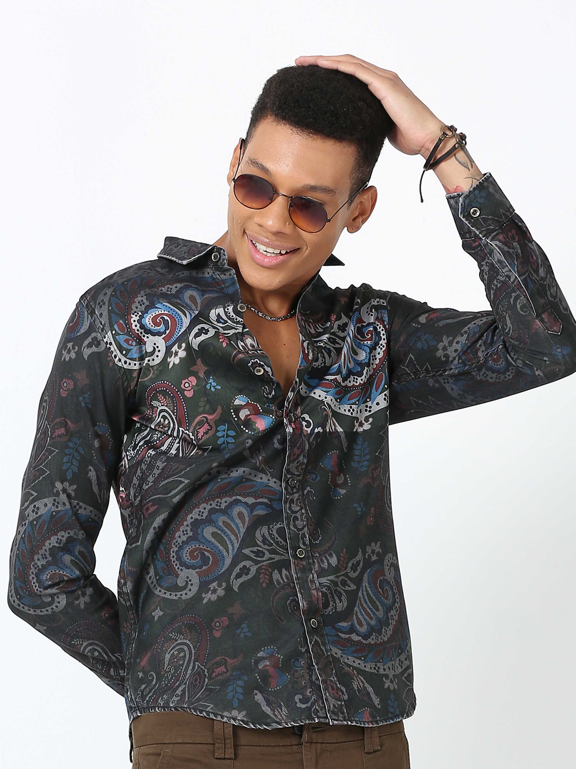 Black Floral Printed Shirt for Men 