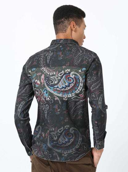 Black Floral Printed Shirt for Men 