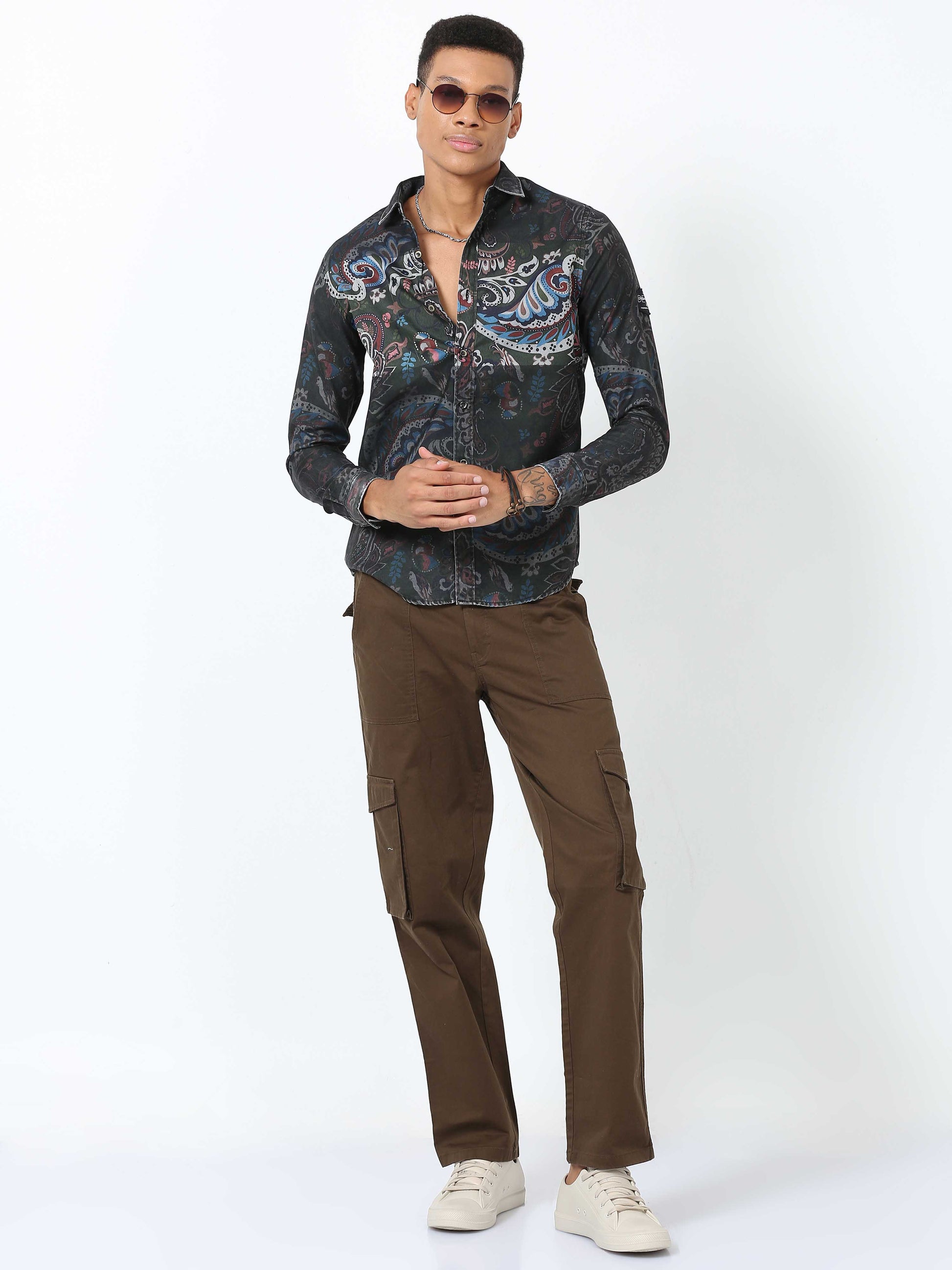 Black Floral Printed Shirt for Men 