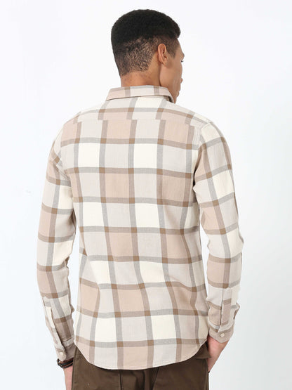 Camel Double Pocket Checks Shirt for Men 